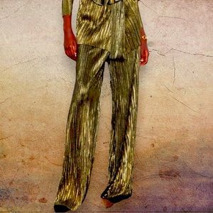 ZARA WIDE NWOT LEG Pants Size Small Rich Black and Gold elastic waist pull-on